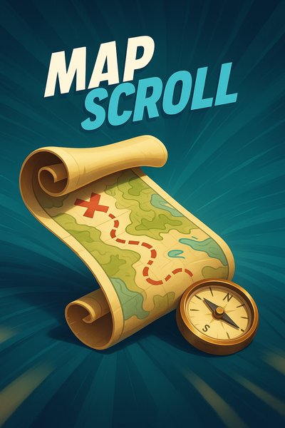 Dynamic Map Scroll Illustration with Compass and Bold Text