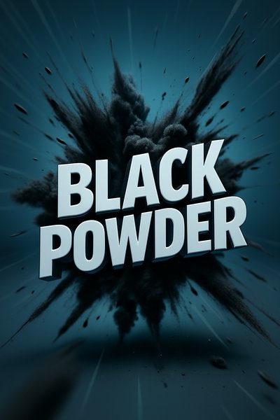 Dynamic Explosion of Black Powder with Bold Typography