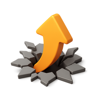 3D Breakthrough Icon with Volumetric Arrow Design