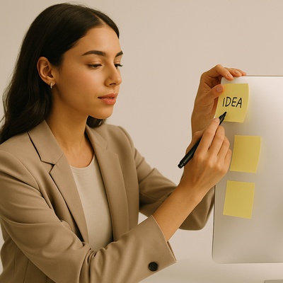 Stylish Minimalist Video of a Woman Writing Ideas on Sticky Notes
