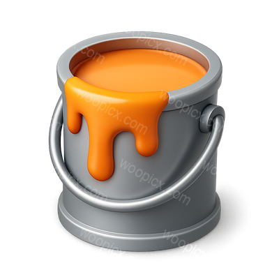 Stylized 3D Dripping Paint Can Icon with Orange Paint