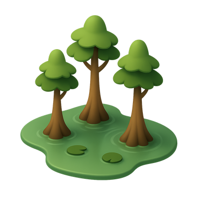 Stylized Cypress Trees in a Swamp Scene