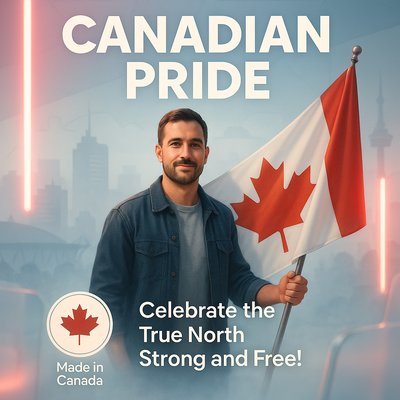 Promotional Image Celebrating Canadian Pride with Flag