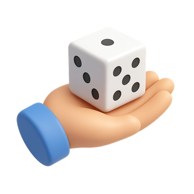 3D Hand Holding a Dice Cube with Dots