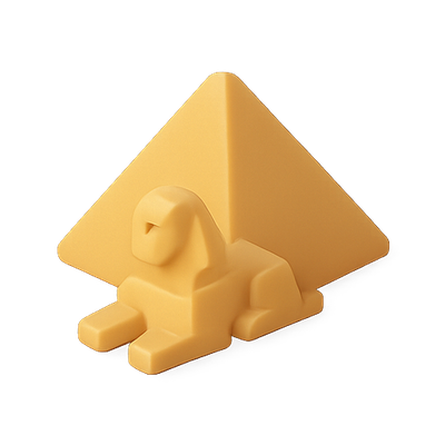 Stylized Pyramid and Sphinx Sculpture in Soft Yellow