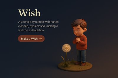 Whimsical 3D Scene of a Boy Making a Wish
