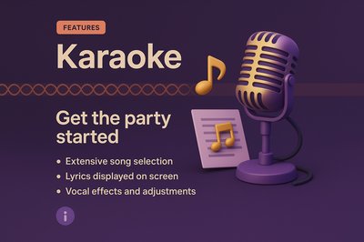 Karaoke Features with Microphone and Music Notes
