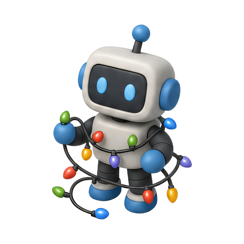 whimsical robot with fairy lights
