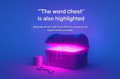 Neon Pink Glowing Treasure Chest in Blue Background