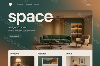 Modern Living Room Design with 3D Render and Bold Typography