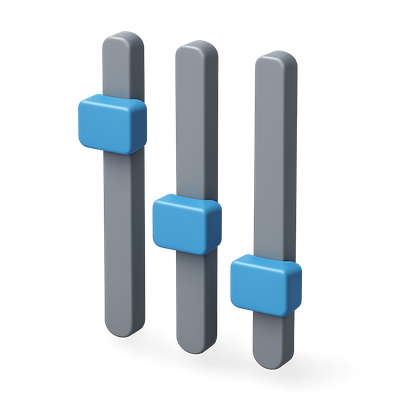 Stylish 3D Audio Control Sliders Icon with Isometric Design
