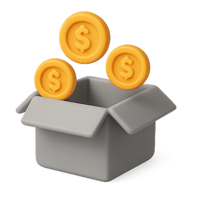 3D Illustration of Money Coins Overflowing from a Box