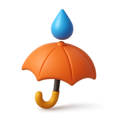 Colorful 3D Umbrella Icon with Droplet Above