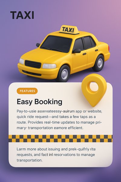 3D Taxi Illustration with Features Block for Web Design