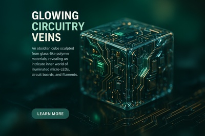 Hyperrealistic Obsidian Cube with Glowing Circuitry Veins