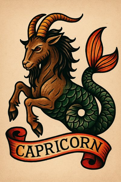 Artistic Capricorn Zodiac Illustration with Vintage Style
