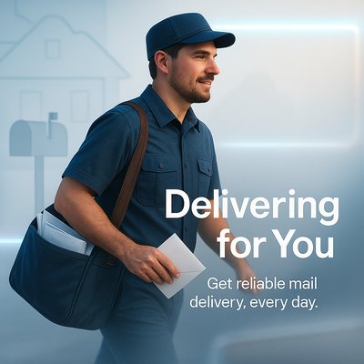 Mail Delivery Service Promotional Image Featuring Postal Worker