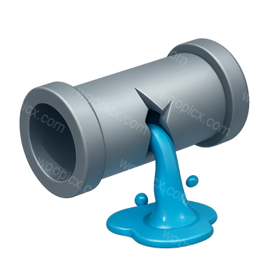3D Icon of a Leaking Pipe with Water