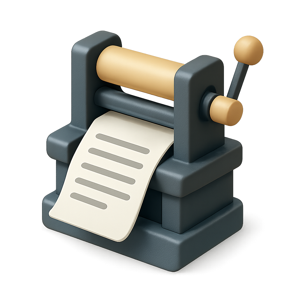 3D Icon of a Document Press Machine - Woopicx