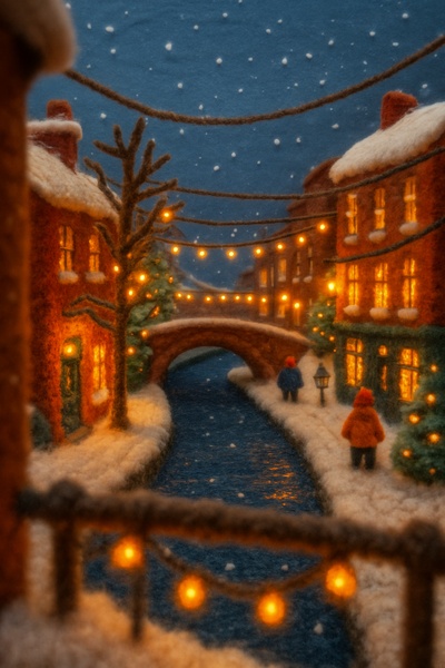 Whimsical Knitted Scene of Canal Street, Manchester