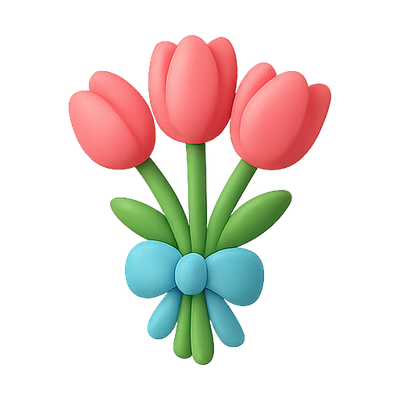 Colorful Floral Illustration of Tulips with a Bow
