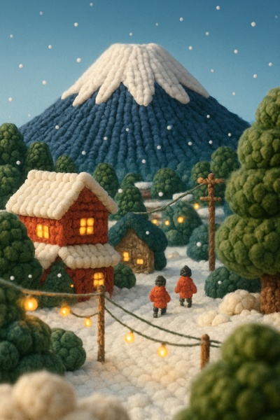 Woolen Mount Fuji Scene in Winter Wonderland