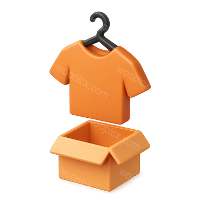 Stylized 3D Orange Clothes Hanger Above Box