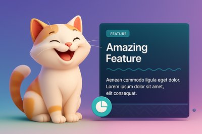 Cheerful Cat Illustration with Features Section