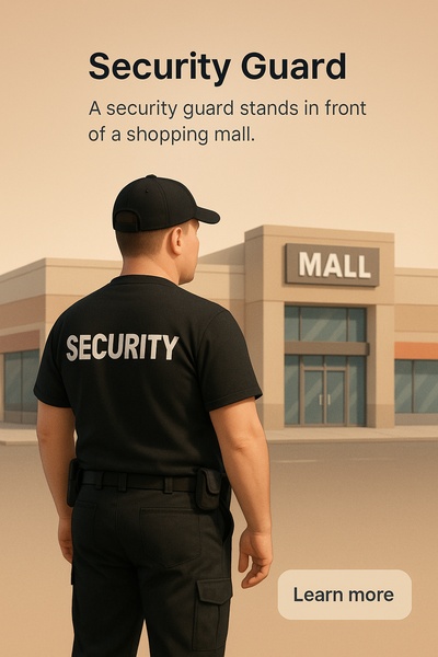 Realistic 3D Illustration of a Security Guard at a Shopping Mall