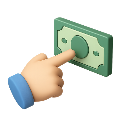 3D Hand Pointing at a Banknote Icon in Isometric Style