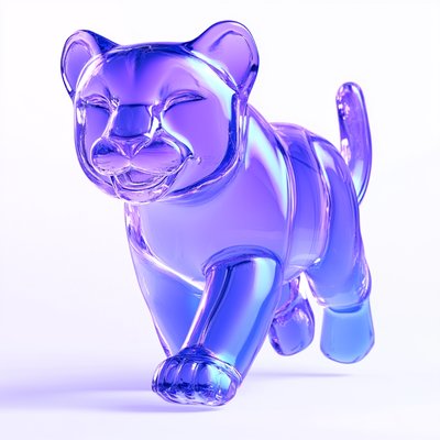 Translucent Blue Glass Lion Figurine