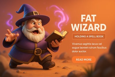Whimsical Wizard Character Illustration with Spell Book