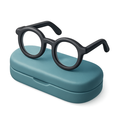 Stylish 3D Eyeglasses Icon on a Case