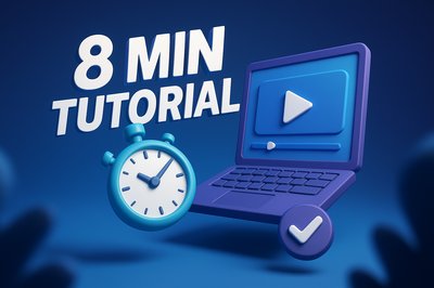 3D Graphic of an 8-Minute Tutorial with Laptop and Timer