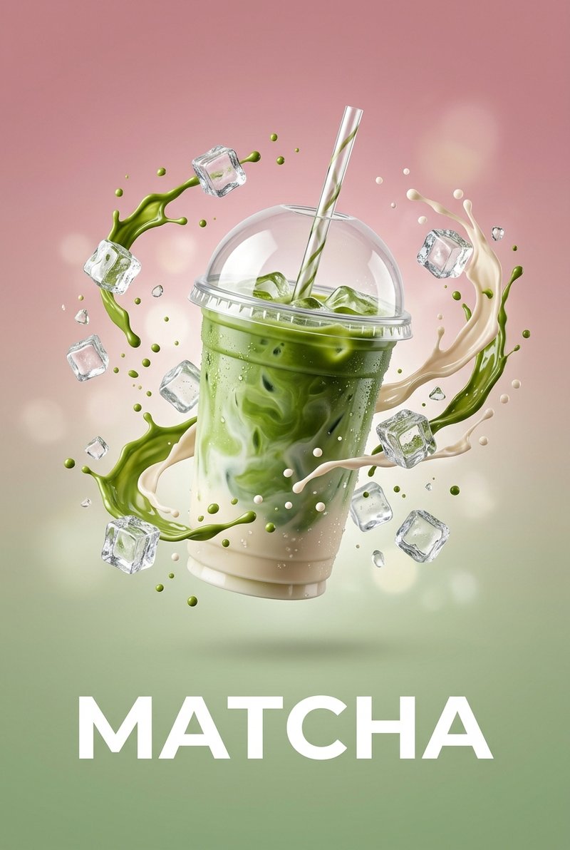matcha latte with rose petals