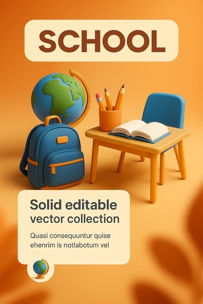 Colorful School Vector Collection with Desk and Supplies
