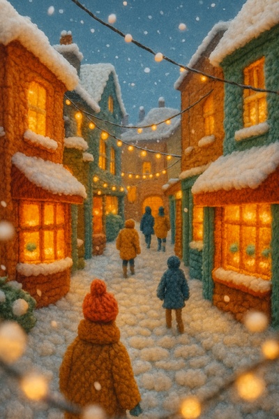 Cozy Knit Winter Scene in Brighton with Snow and Lights
