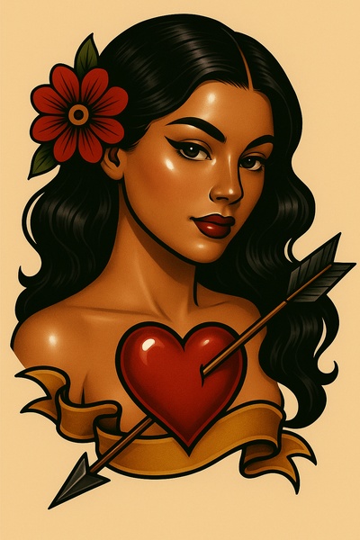 Glossy Classic Tattoo Design Featuring Heart and Arrow
