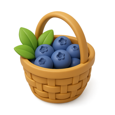 3D Icon of a Basket Filled with Blueberries