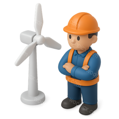 3D Icon of a Wind Turbine Technician with Turbine