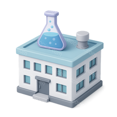 3D Laboratory Icon with Flask and Building Design