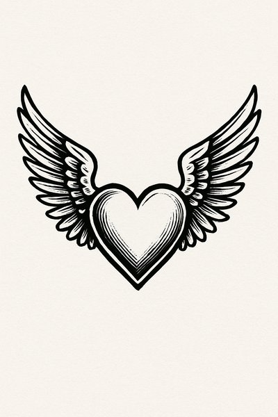 Stylized Heart with Wings Graphic for Creative Projects