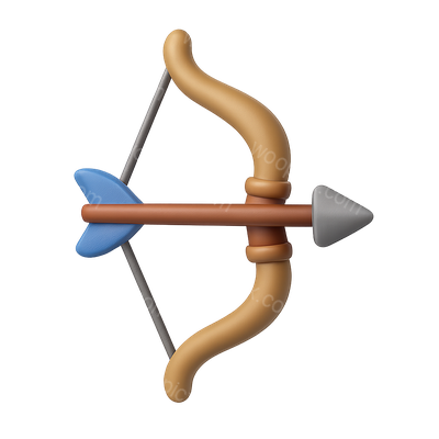 Stylized 3D Bow and Arrow Icon in Isometric View