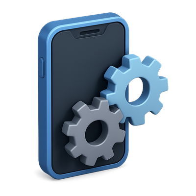3D Smartphone with Gears Icon - Isometric Design