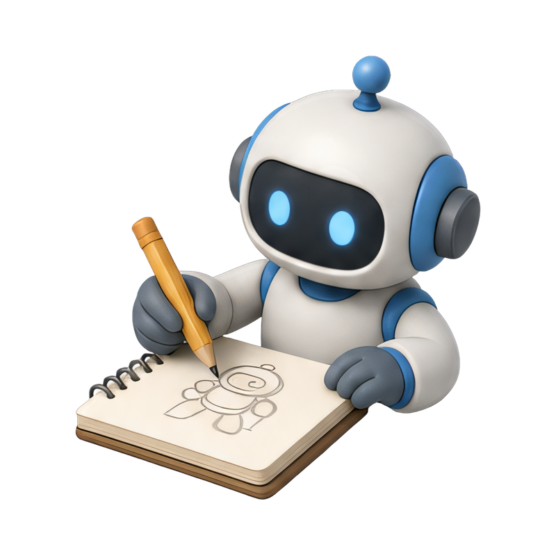 robot sketching ideas on paper