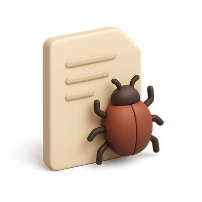 3D Bug Icon on Document with Isometric Design