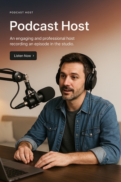 Stylish Podcast Host Web Page Design with Call to Action