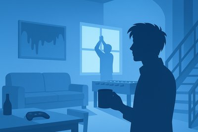 Minimalist Illustration of Indoor Scene with Silhouetted Figures