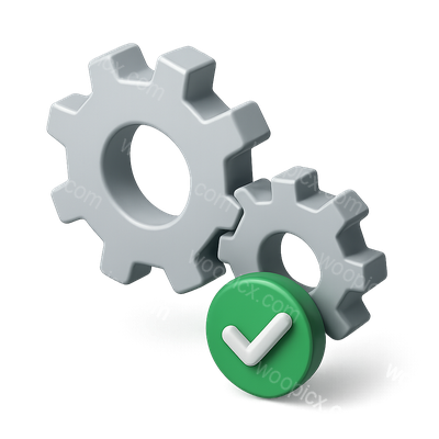 3D Gear Icon with Checkmark in Isometric View