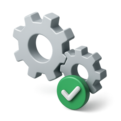 3D Gear Icon with Checkmark in Isometric View